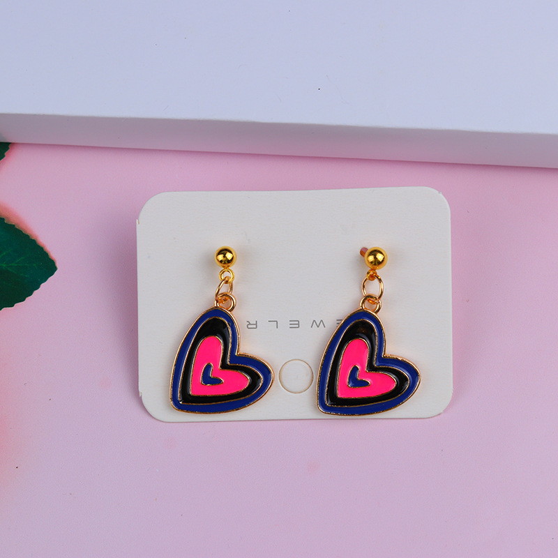 1 Pair Sweet Color Block Heart Shape Alloy Women's Earrings display picture 2