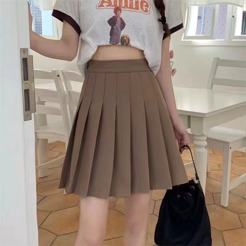 女性用プリーツスカート、秋冬スカート、ハイウエストAラインスリムスカート、小柄な方向け、カレッジスタイル、露出防止機能付き|undefined