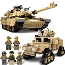 美国M1A2艾布拉姆斯主战坦克履带式武装悍马装甲车高难度拼装积木