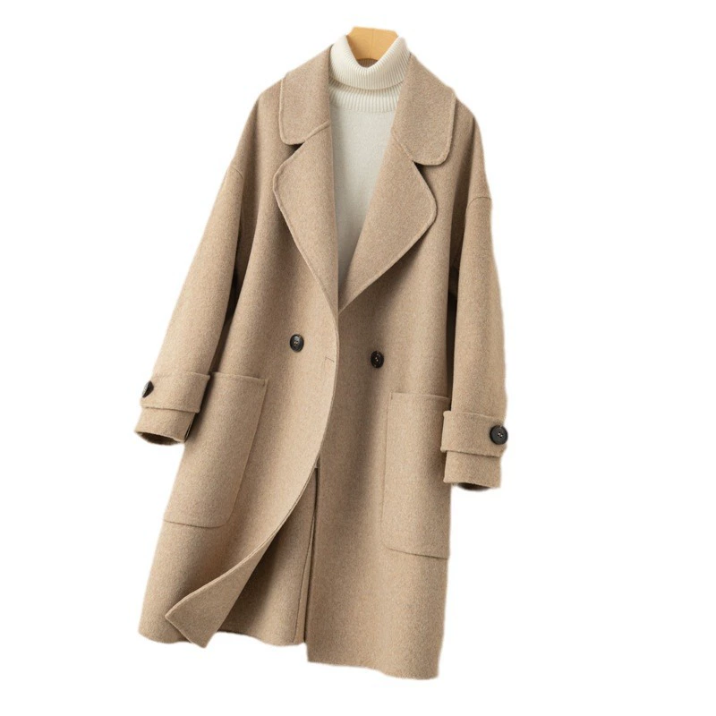 Autumn Double-Sided Wool Overcoat - Long Coat, Mid-Length, Korean Style, 1.2 kg, 58x43x3 cm