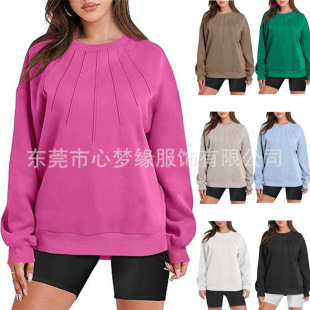 Spring 2025 New Cross-border Women's plus size Sweater Amazon Crewneck Solid Color Sweater Couple's Sweater