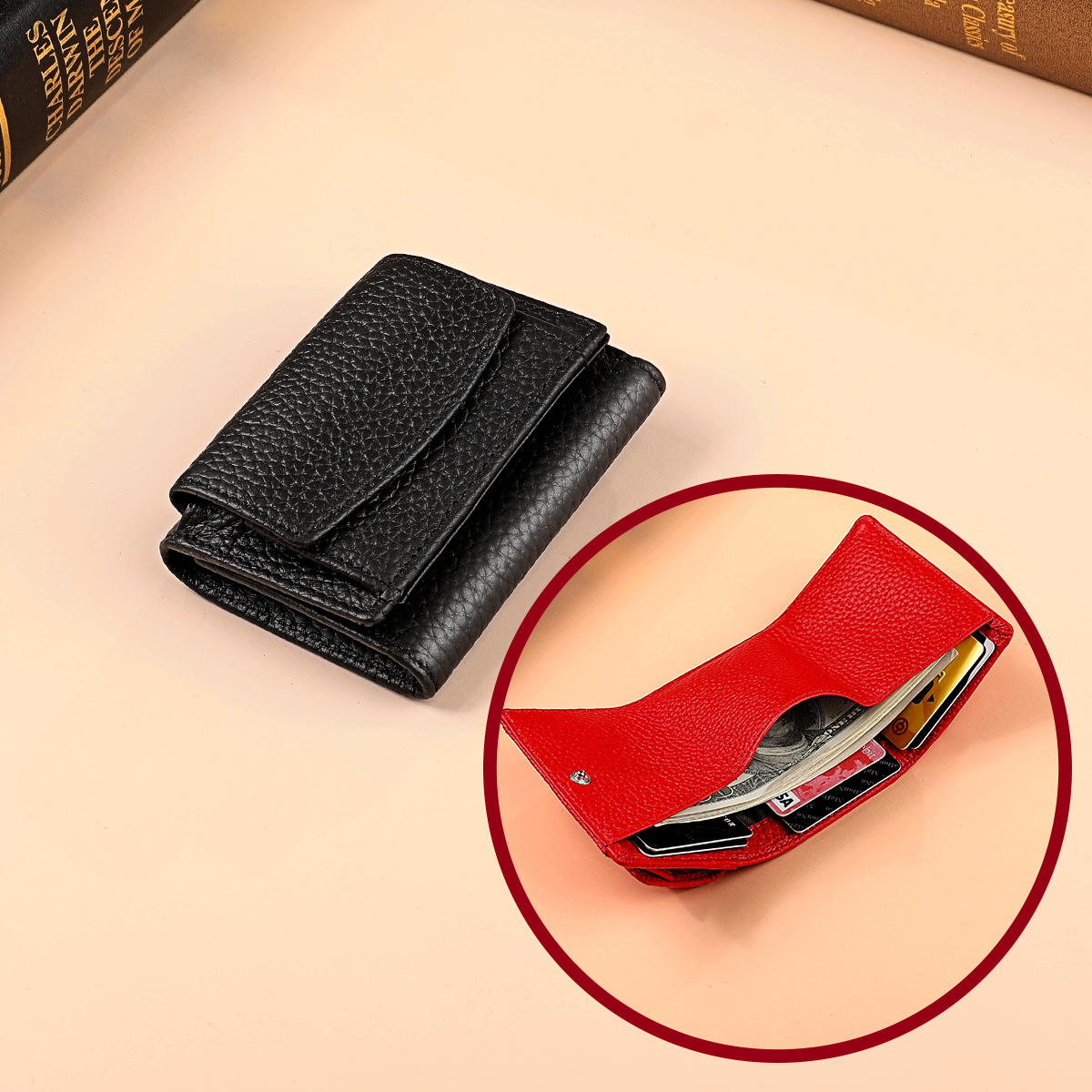 Minimalistische dames portemonnee van leer met kaarthouder_voghion.com