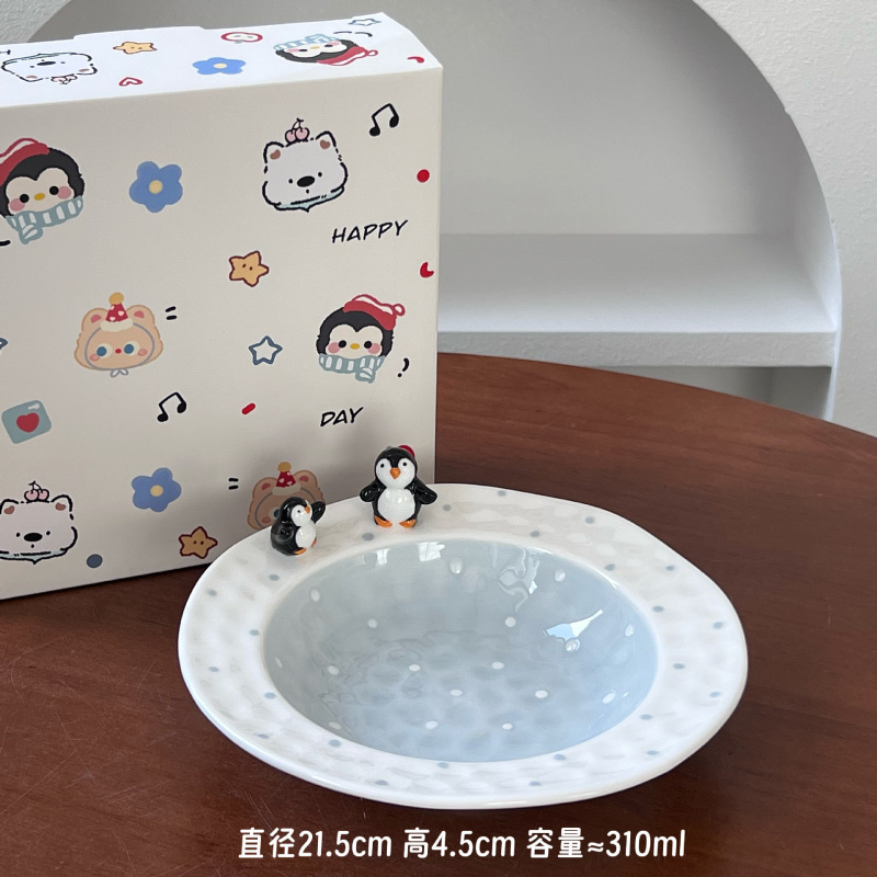 ペンギンの見栄えの良い朝食ボウル、家庭用のかわいいセラミックプレート、ディナープレート、デザートフルーツプレート、サラダボウル|undefined