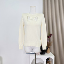 寺迈乖乖少女私服巨可爱蝴蝶结镂空纯棉毛衣女慵懒风毛衣2025冬