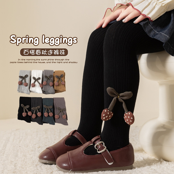 Children's knitted thin tights with bow