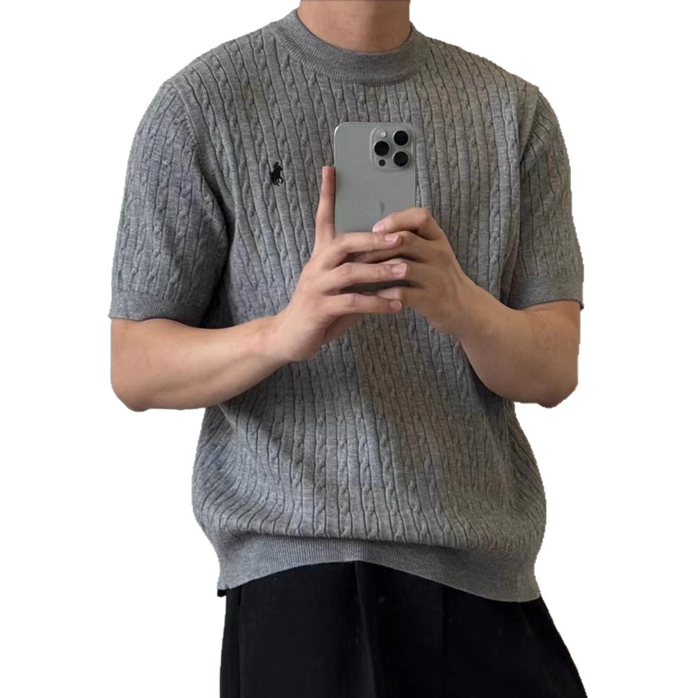 Camiseta de punto de manga corta camiseta masculina marcas de caballo bordadas viejas flores de negocios de hielo seda fábrica de verano transfronteriza al por mayor
