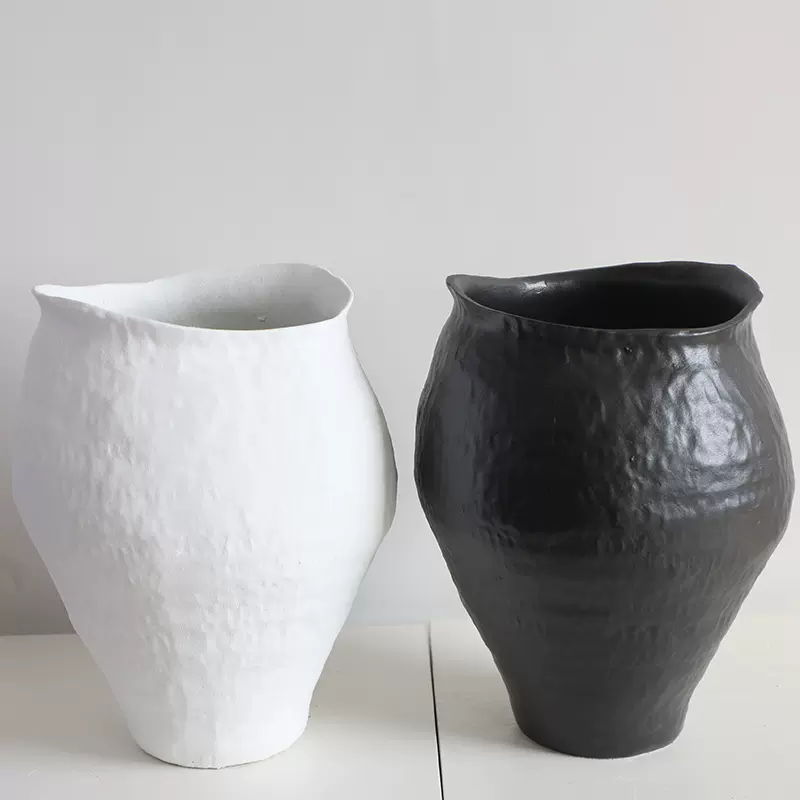 现代简约黑白圆点陶罐花器样板房软装售楼民宿摆件陶瓷花瓶高级