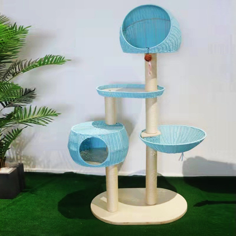 Gato que sube el marco columna de seisal gato nido integrado multi-capa de madera maciza gato árbol gato nido tejido nido gran ratán gato escalada marco