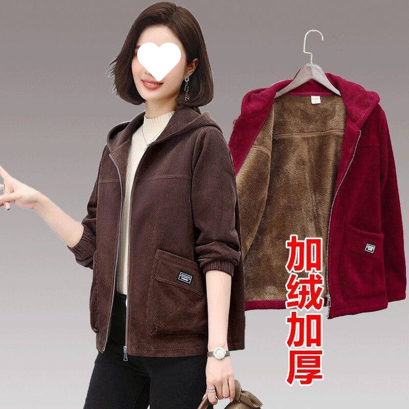 洋气妈妈秋冬加绒外套中老年女装休闲短款外套奶奶装春秋季夹克衫|undefined