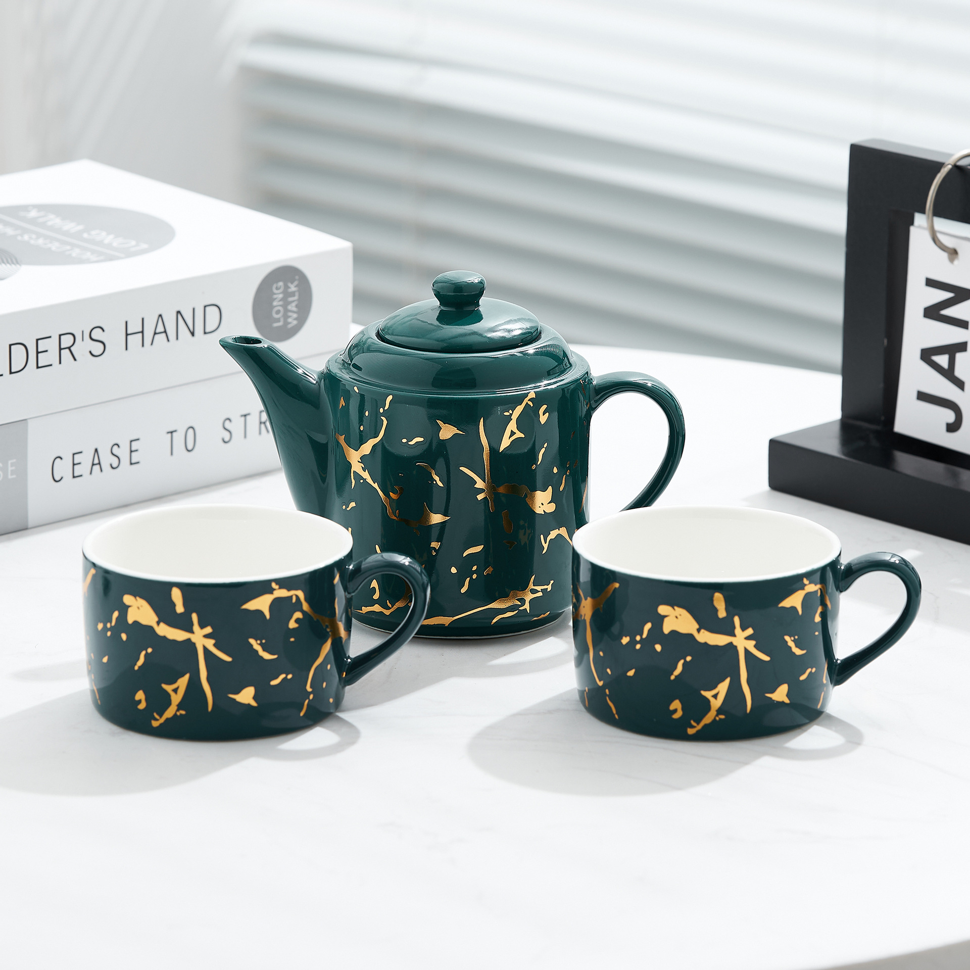 Oro marbling flor juego de té Nordic ins juego de té traje Luz de lujo tarde juego de té caja de regalo embalaje