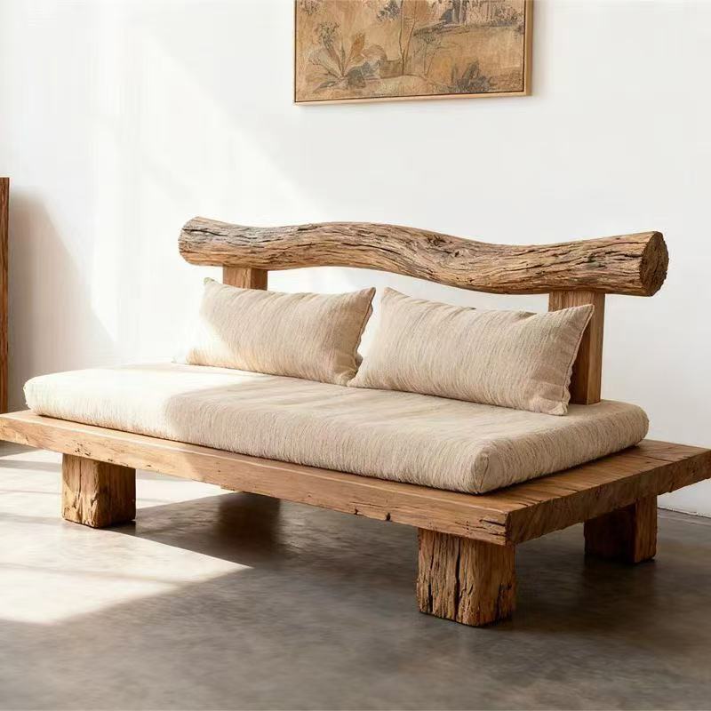 Wabi-Sabi Style Log Sofa Straight Sofa Chair B&B Hotel Zen Double Sofa Backrest Double Sofa