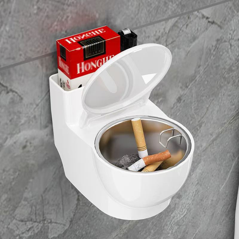 Cross-Border Creative Ashtray Household with Cover Living Room Stainless Steel Office Bedroom Bathroom Toilet Ashtray Anti-Smoke Smell