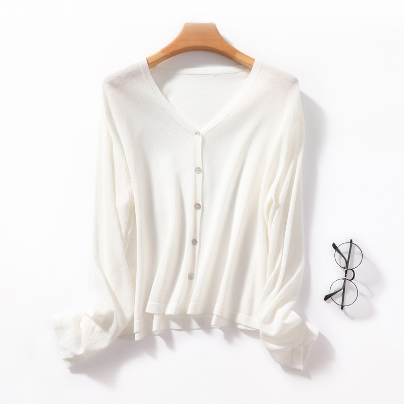 Breathe! 24 years of spring and summer translucent thin V-neck ramie sweater cardigan sunscreen shirt top air conditioning shirt