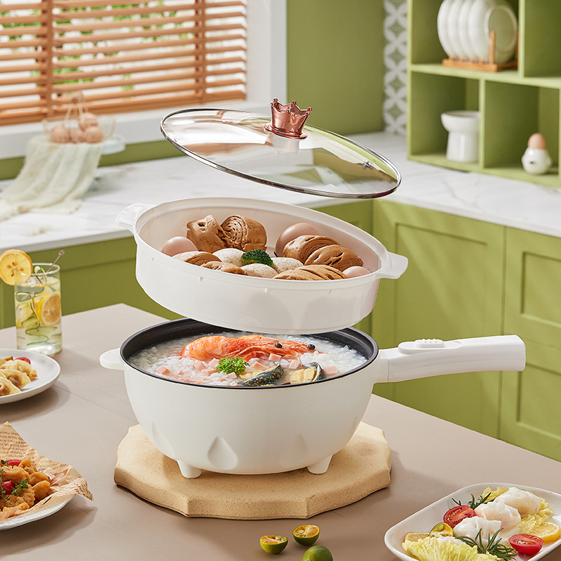 Electric Cooking Wok Household Multi-Functional Non-Stick Small Electric Hot Pot Steaming, Frying and Frying All-In-One Pot Dormitory Electric Cooking Pot