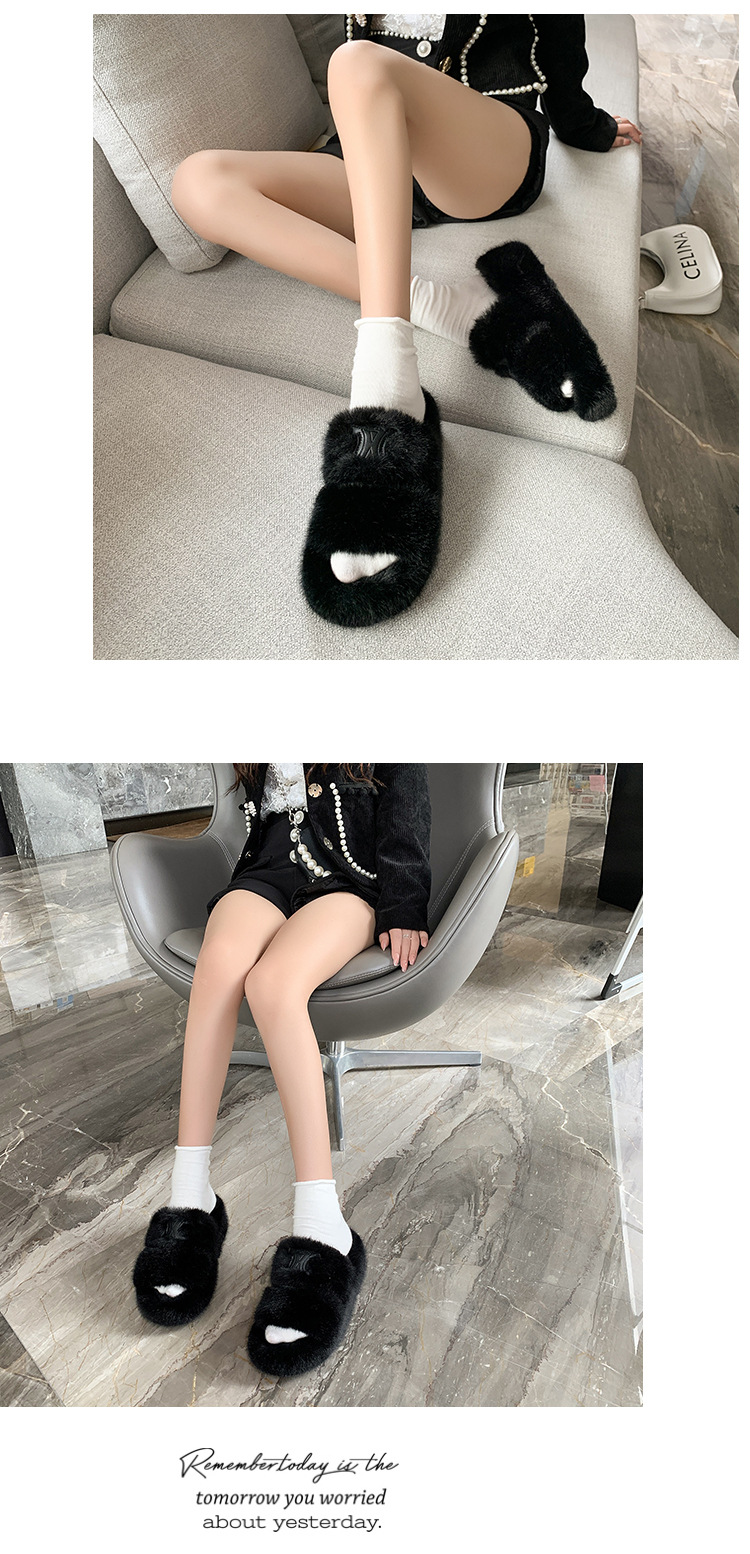 Furry slippers for women's outer wear thick-soled slippers women's wedge heels 2022 new autumn and winter home double-sided cotton slippers_voghion.com