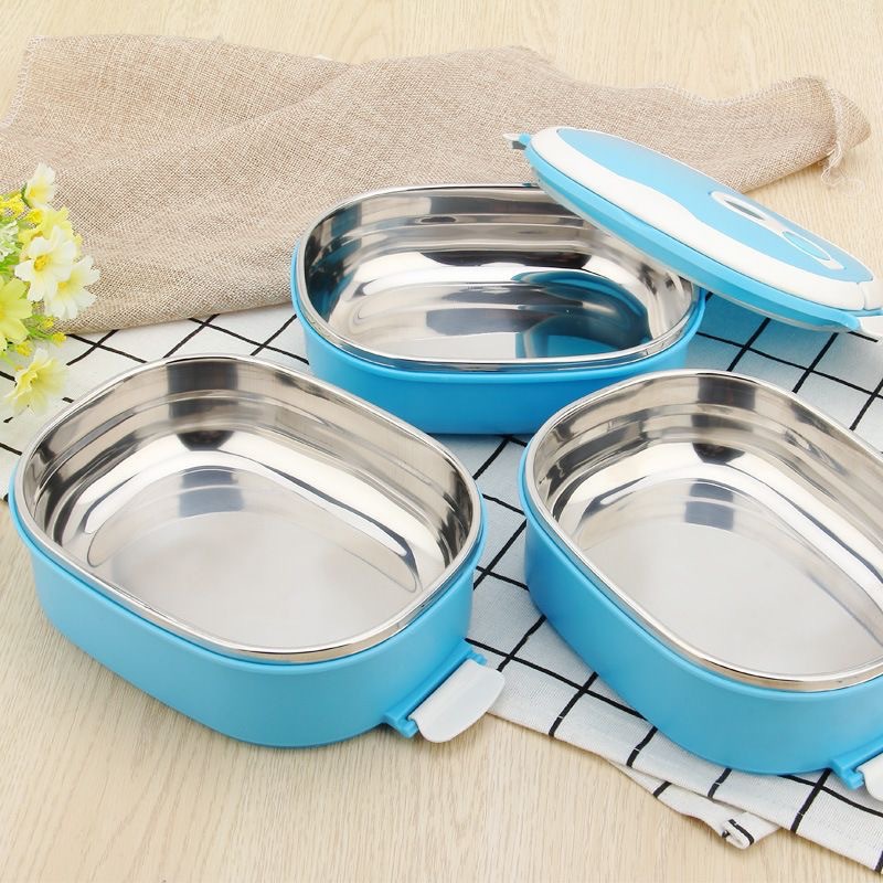 Strictamente seleccionada caja de almuerzo de acero inoxidable rectangular multi-capa lonchera caja de almuerzo de plástico sellado de acero crujiente transfronteriza