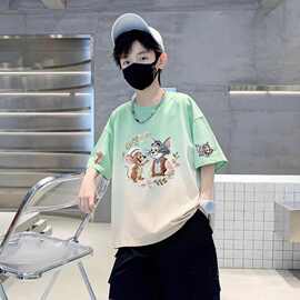 天才鲸男童短袖T恤衫夏装新款渐变儿童上衣男孩中大童纯棉夏款潮t