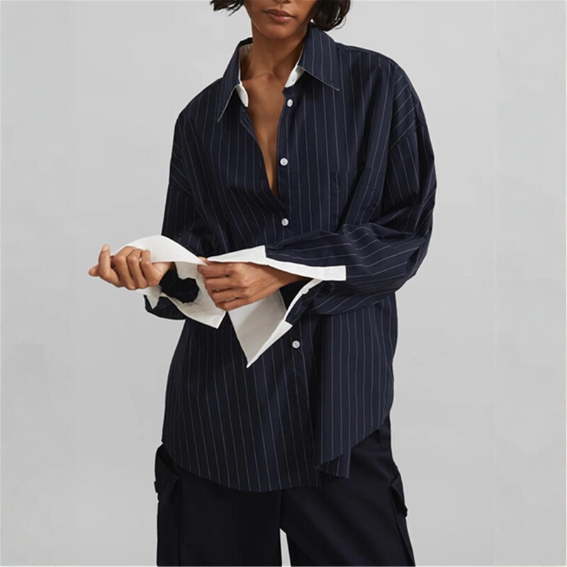 2026 New Style Shirt for Going Out, Long-Sleeve Cardigan, Striped Blue, Beautiful, Retro, Fashionable, Casual, Elegant, for Women 2026 New Style Shirt for Going Out, Long-Sleeve Cardigan, Striped Blue, Beautiful, Retro, Fashionable, Casual, Elegant, for Women