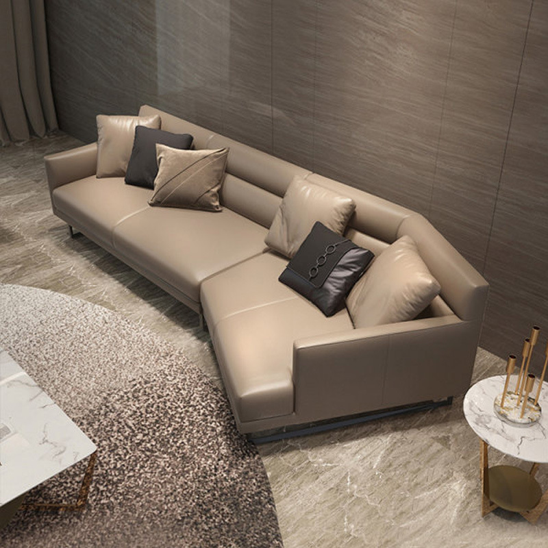 Sofá de cuero genuino de estilo italiano minimalista para sala de estar, adecuado para espacios grandes y pequeños, con chaise longue en esquina, cuero de primera calidad, relleno de plumón y un diseño de lujo discreto. image 5