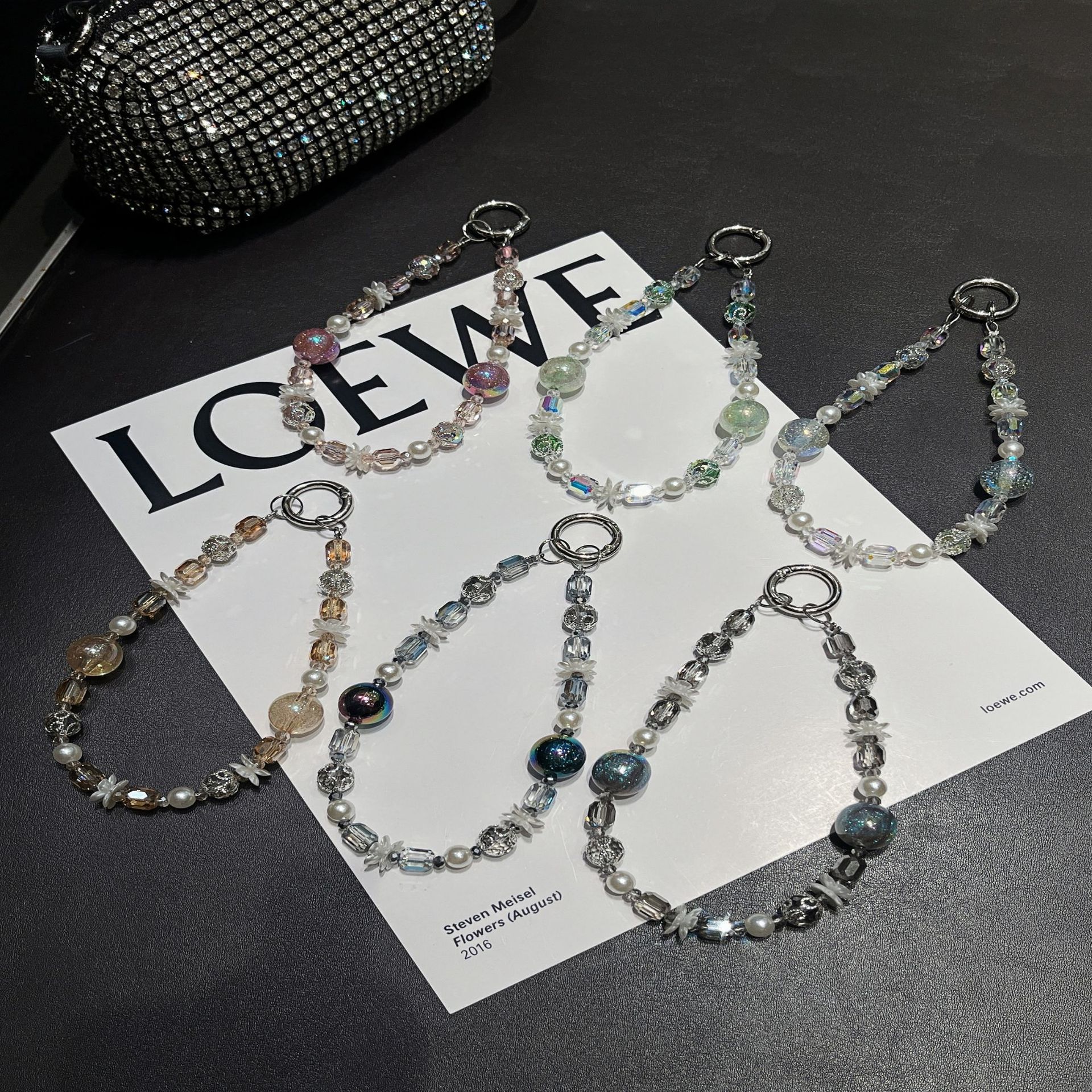 Coloridas cuentas redondas flores cuentas de cristal cordón de teléfono móvil femenino de alta calidad accesorios de bolso de cadena de muñeca DIY hechos a mano