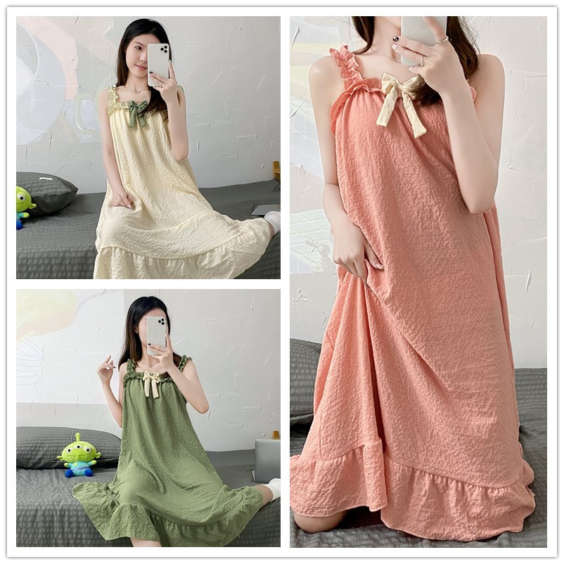 Pijama de verano espuma de algodón arrugado arco de arco dulce pijama de estudiante mujer ropa casera ropa de vestir comercio exterior