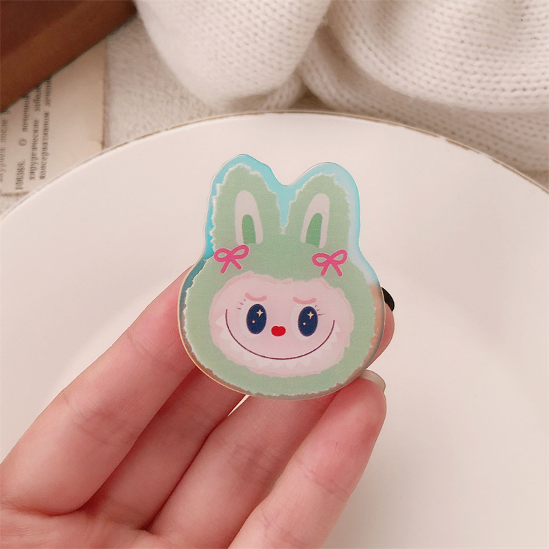 Círculos animados brillantes de color polvo brillante cara pequeña conejo clip de pelo nuevo clip de la chica lindos clip de pelo roto acabado clip de cabello