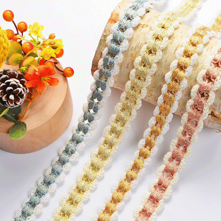 厂家批发8字金银丝小香风织带 双边毛须钩针花边 服饰家纺辅料DIY