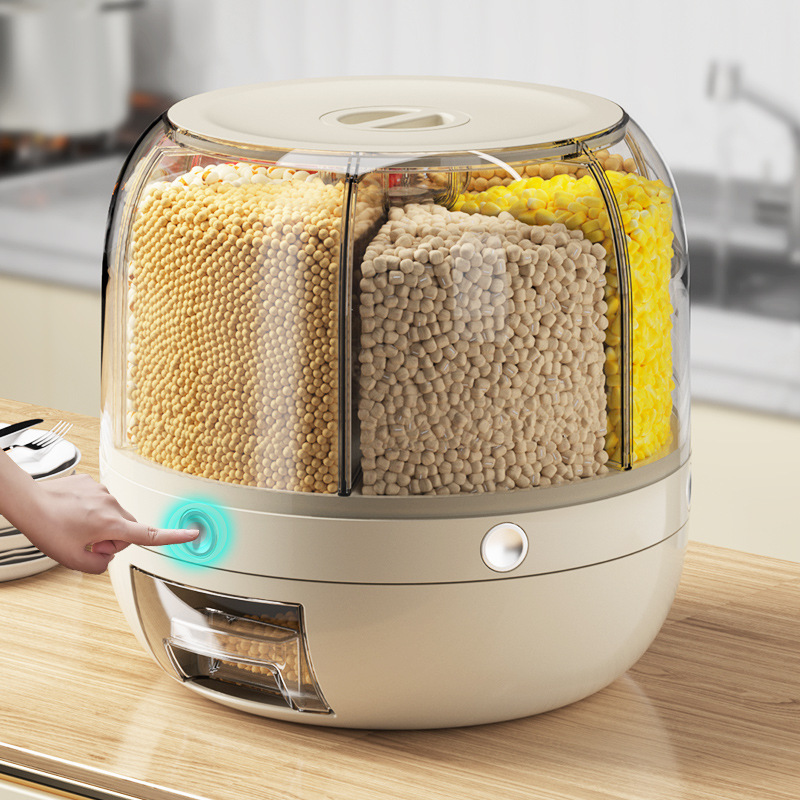 Barril de arroz rotatorio de grano de grano caja de almacenamiento de grano de grano casero a prueba de insectos a prueba de humedad sellado caja de almacenamiento de arroz cilindro de plástico