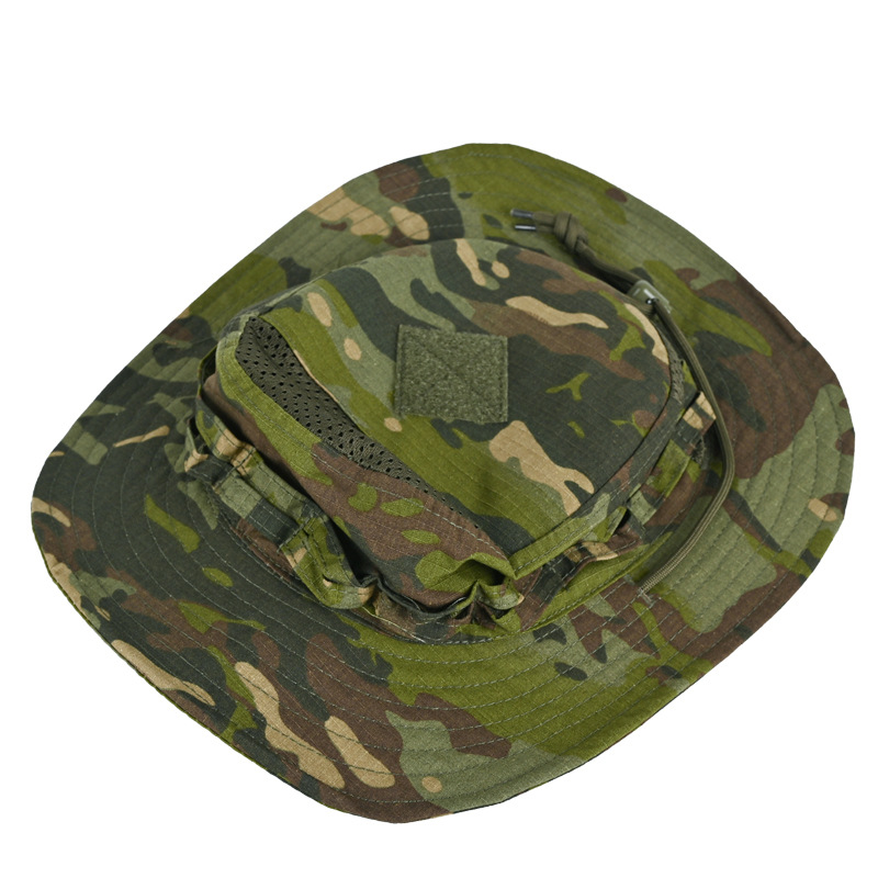 Nuevo sombrero de camuflaje transfronterizo al aire libre táctico militar de pesca de borde redondo sombrero de pescador de sombrero de sombrero de escalera de montaña de protección solar