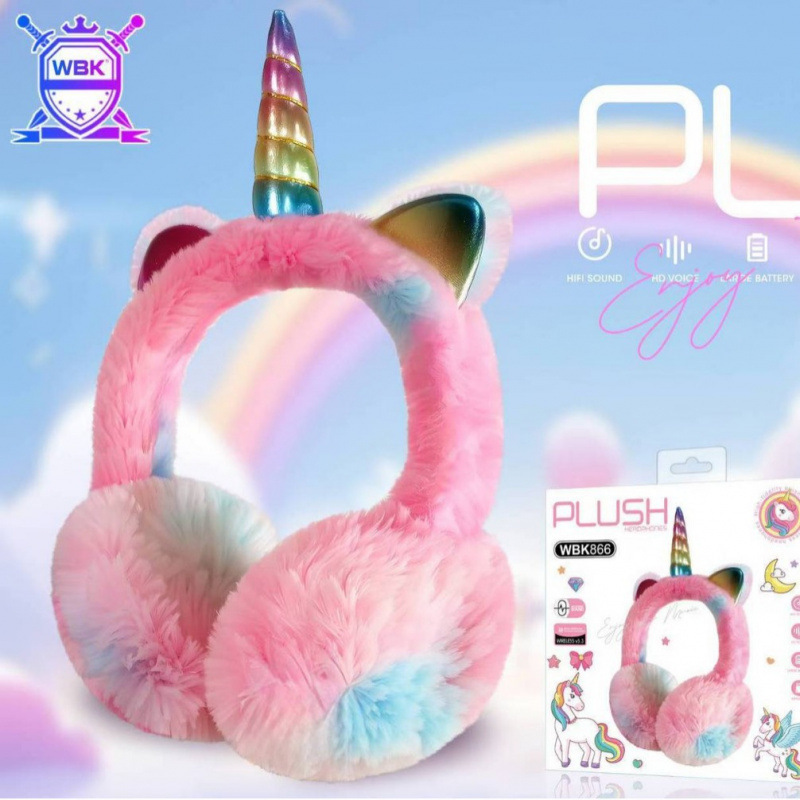 New Wbk865 Children's Gift Unicorn Full-Ear Creative Cartoon Plush Wireless Bluetooth Headphones
