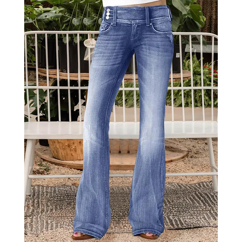 Source Factory Direct Sales Cross-Border European and American Export Popular 2022 Retro Side Button Mid-Waist Bootcut Jeans Source Factory Direct Sales Cross-Border European and American Export Popular 2022 Retro Side Button Mid-Waist Bootcut Jeans