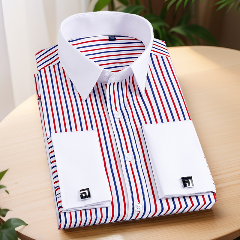 plus size 38-48 French Cufflinks Shirt Men's Long-sleeved Color Collar Business Casual Shirt Dress Collar Korean Style Repair
