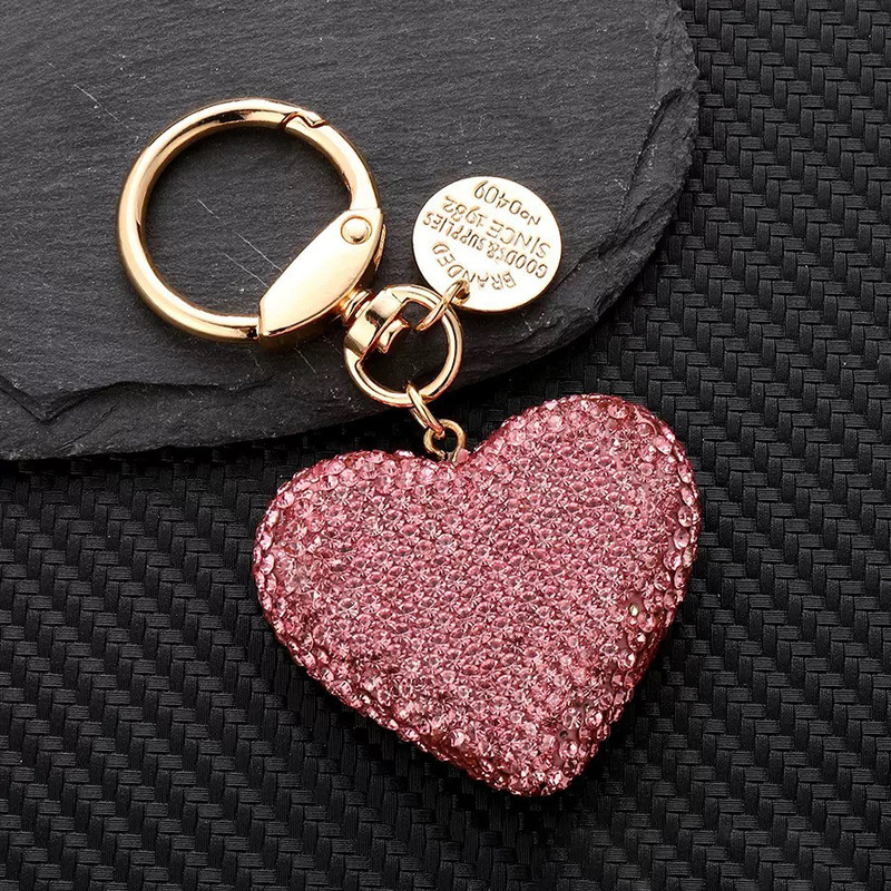 New Shiny Full Diamond Love Keychain Creative Diamond Peach Heart Headset Bag Pendant Metal Tag Accessories