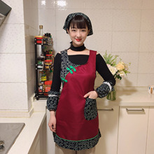 特色時尚廚房家用餐飲女圍裙中式復古民族東北花布飯店服務員圍腰