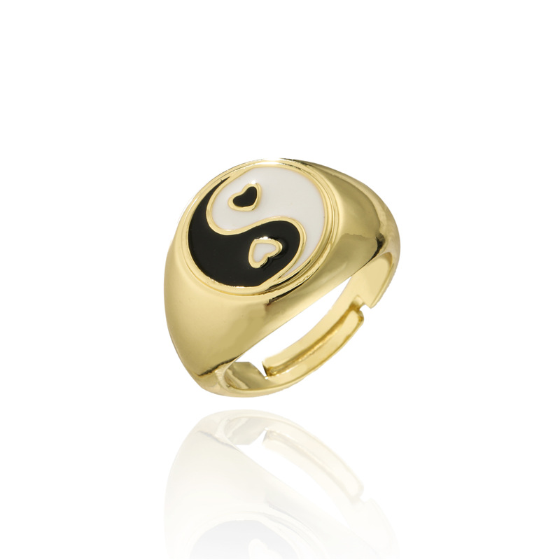 Simple Chinese Style Color Dripping Heart Tai Chi Ring display picture 5