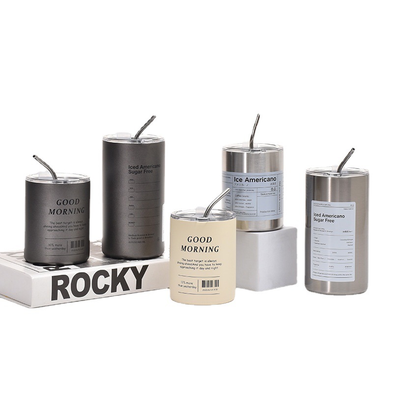 跨境新真空双层带吸管冰美式咖啡杯304不锈钢便携保温杯办公水杯