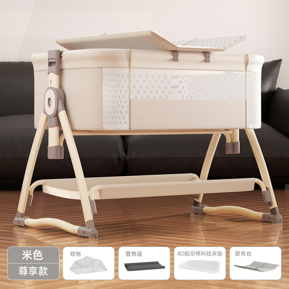Cama de bebé móvil multifuncional cama de cuna plegable para recién nacidos mesa de pañales portátil empalmado cama grande cama de bebé