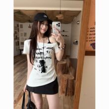 纯色斜领短袖T恤女装夏季辣妹风修身显瘦不规则设计感露肩上衣潮