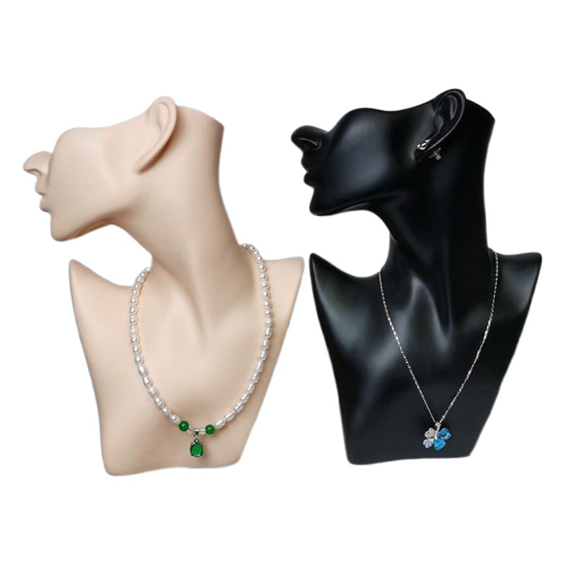 Plastic PVC fake head model black creative half face jewelry head necklace earrings portrait neck display stand dummy head