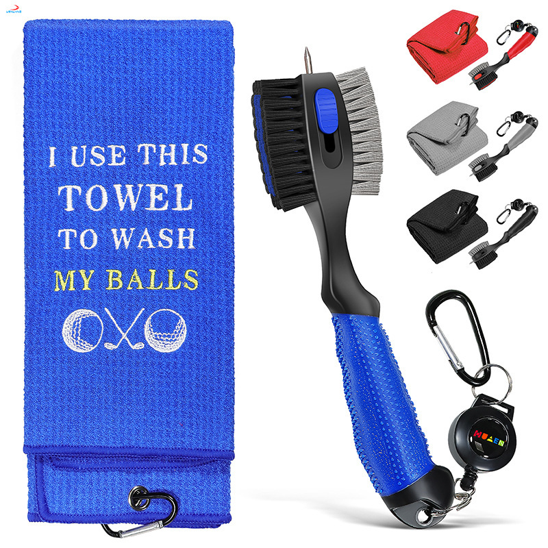 Golf cleaning brush towel set with hook magnetic buckle cleaning wipe golf accessories manufacturers wholesale