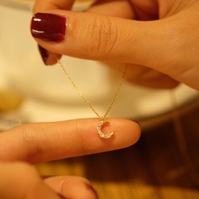 日式S925纯银月亮项链女款小众微镶锆石镀14k金轻奢新款ins风推荐