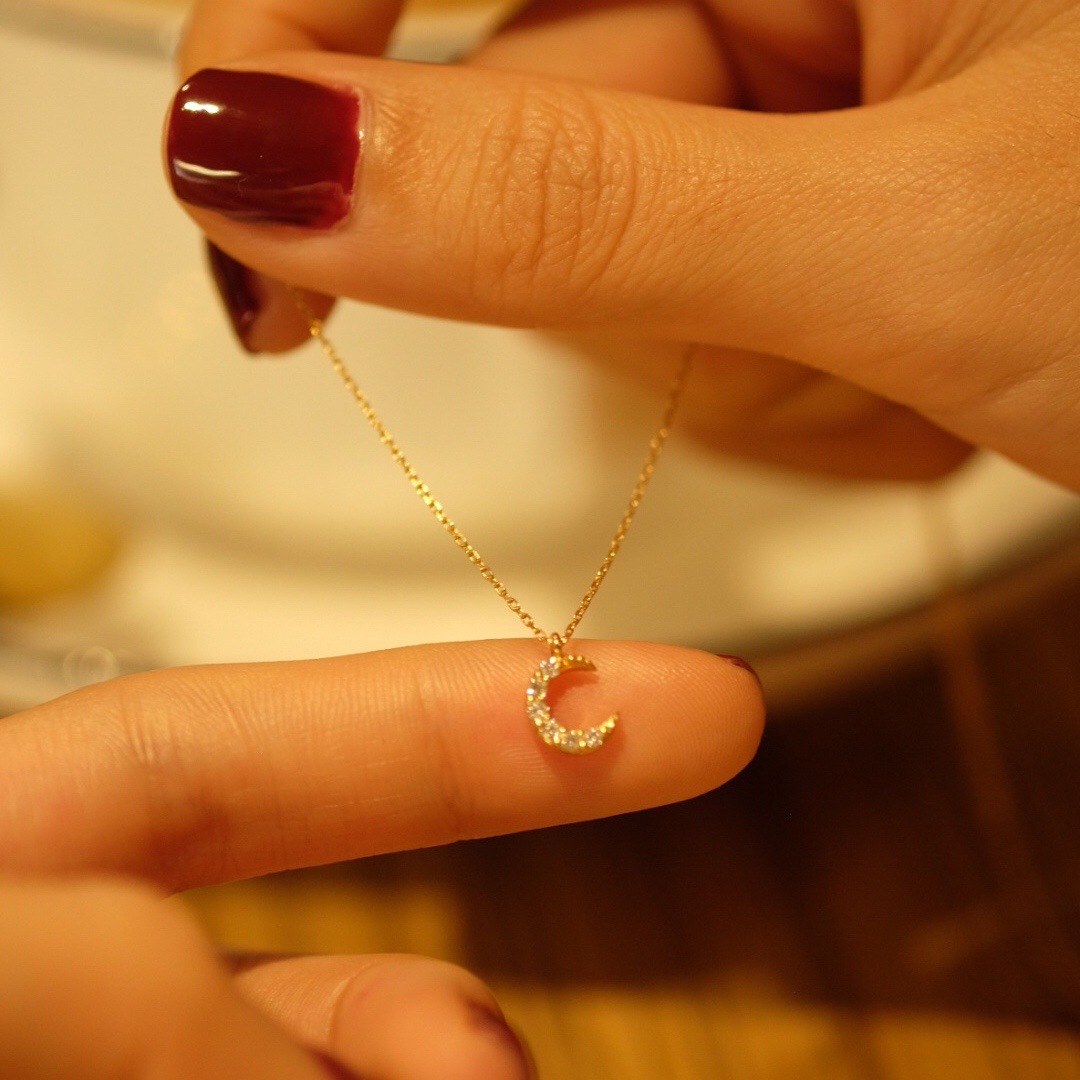 日式S925纯银月亮项链女款小众微镶锆石镀14k金轻奢新款ins风推荐