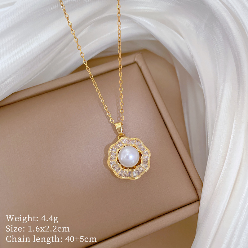 【 Titanium Steel 】 Necklace and earring set, light luxury and heavy industry, full of pearls and diamonds, personalized and elegant banquet earrings and necklaces pic 2
