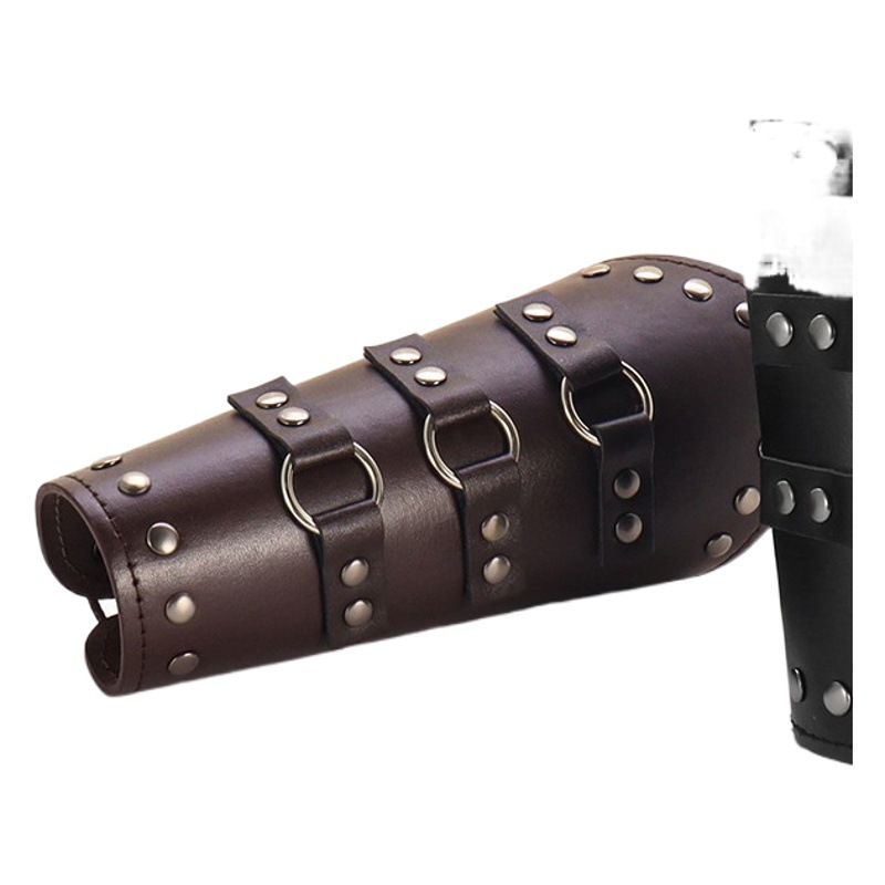 European and American New exaggerated punk medieval wide leather wristband personalized wax rope riding arm guard Temu one-piece delivery