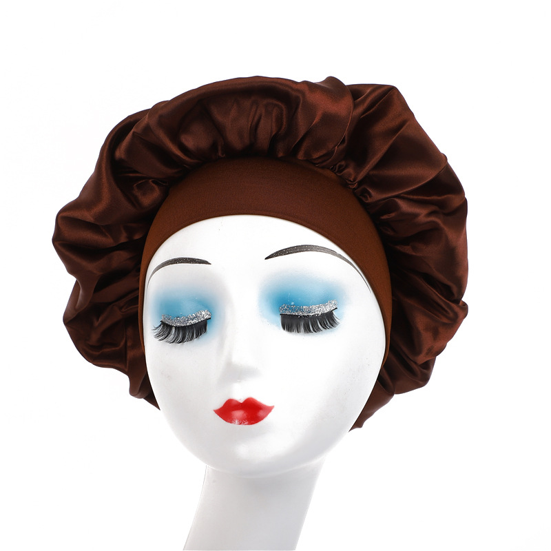 Amazon damas de borde ancho de alto elástico sombrero, sombrero de dormir, sombrero de baño, sombrero de quimioterapia, sombrero de seda, sombrero de cuidado del cabello transfronterizo
