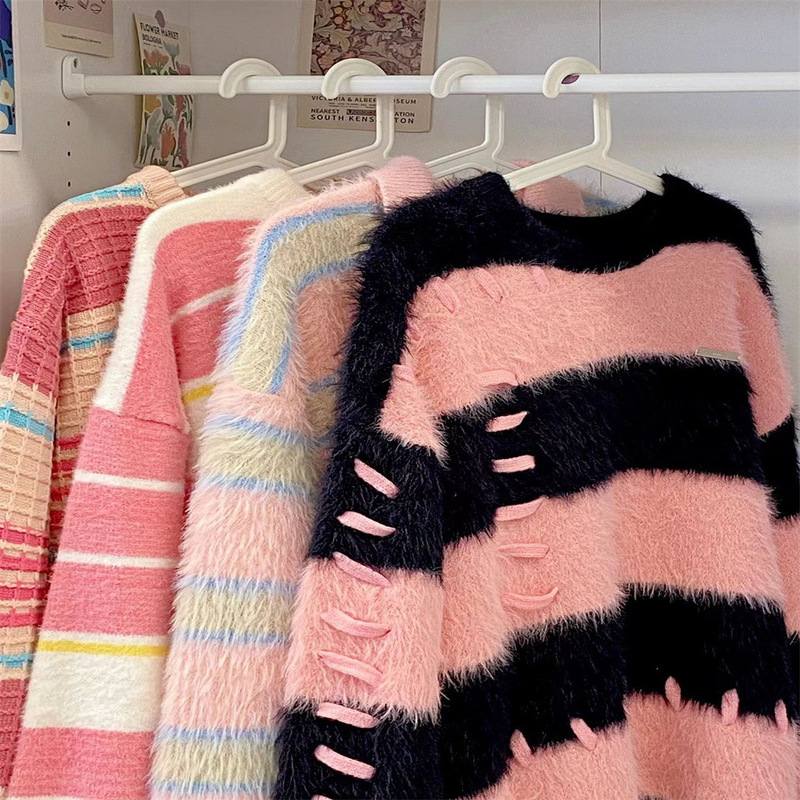 Autumn and Winter College Style Sweater for Women 2024 Korean Style Loose Slimming Casual Striped Top Long-Sleeved Knitted Cardigan for Women Autumn and Winter College Style Sweater for Women 2024 Korean Style Loose Slimming Casual Striped Top Long-Sleeved Knitted Cardigan for Women