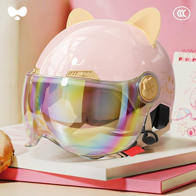 Motosiklet kaskı (dəbilqə) — Helmet for Electric Scooters, Women's - 3c-single-lens-powder-colorful-short-lens-class-a-new-national-standard-one-size-fits-all