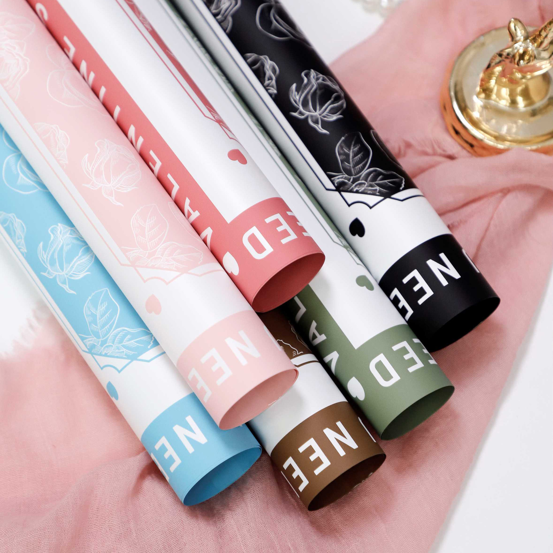 Fábrica de fiestas de flores nuevo papel de embalaje de flores rosa impresa paquete de papel de embalaje de papel impermeable