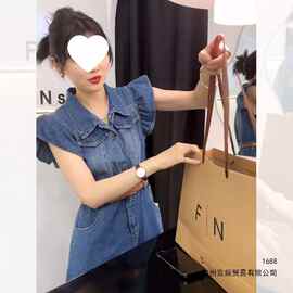小飞袖牛仔连衣裙2026新款女网红清冷感气质修身裙子夏季