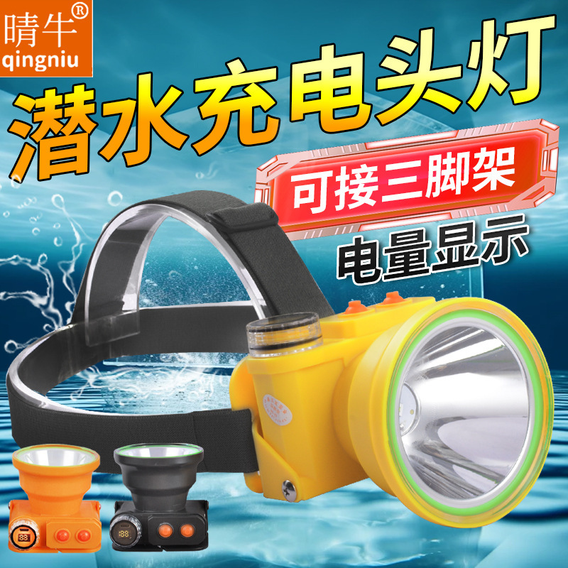 Diving Headlamp Professional Underwater Fish Catch Strong Light LED Super Bright Waterproof Lamp Head-mounted Flashlight White Yellow Light